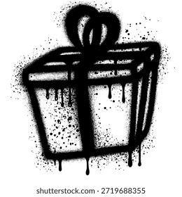 Icono de caja de regalo en estilo graffiti con pintura en aerosol negra. Icono de caja de regalo de cumpleaños