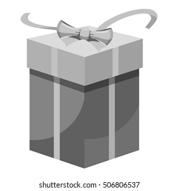 Gift box icon. Gray monochrome illustration of gift box vector icon for web