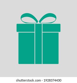 Gift Box Icon. Green on Gray Background. Vector Illustration.