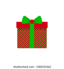 Gift box icon. Gift box with green ribbon and bow. Vector illustration. 