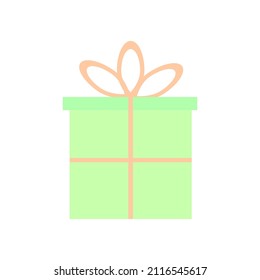 Gift box icon. Green surprise. Pink ribbon. Holiday present. Festive concept. Flat logo. Vector illustration. Stock image.