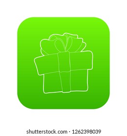 Gift box icon green vector isolated on white background