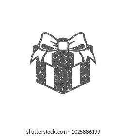 Gift box icon in grunge texture. Vintage style vector illustration.