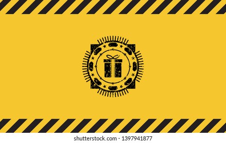 gift box icon grunge warning sign emblem. Vector Illustration. Detailed.
