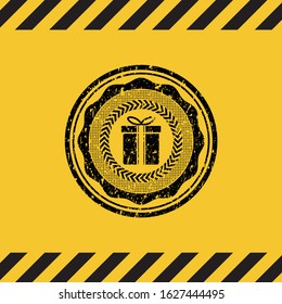 gift box icon grunge warning sign emblem. Vector Illustration. Detailed.