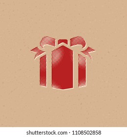Gift box icon in halftone style. Grunge background vector illustration.