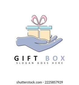 icono de caja de regalo en la mano. ilustración vectorial de signo de regalo