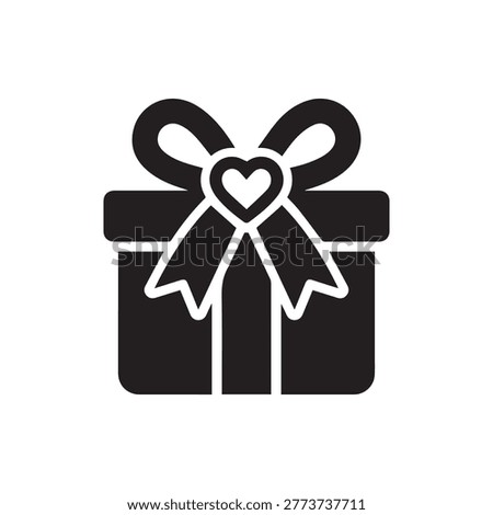 Gift box icon with heart ribbon for romantic occasion celebration