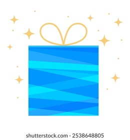 Gift box icon. Holiday present and special sales offer, birthday, isolated blue box on white background.
