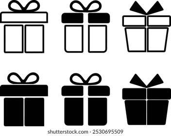 Gift box icon, Gift box icons in Trendy Flat style. Surprising gift boxes, Gift box flat line silhouette set.