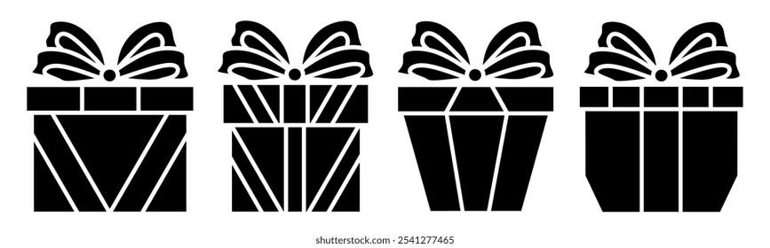 Gift box icon illustration. Black and white Gift box icon set. Stock vector collection.