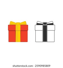 Gift box icon. Illustration of Present Boxes in flat style. Red box whit yellow ribbon.