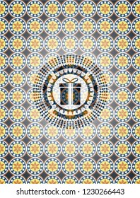 gift box icon inside arabic emblem. Arabesque decoration.