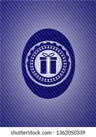 gift box icon inside badge with jean texture