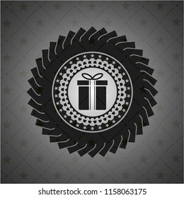 gift box icon inside black emblem. Vintage.