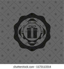 gift box icon inside black emblem