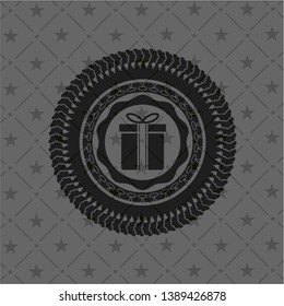 gift box icon inside black emblem