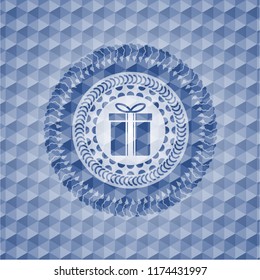 gift box icon inside blue hexagon emblem.