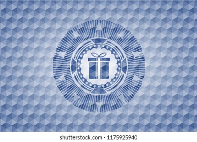 gift box icon inside blue hexagon badge.