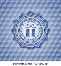 gift box icon inside blue hexagon badge.
