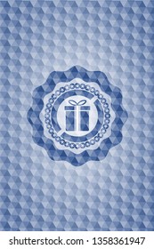 gift box icon inside blue hexagon badge.