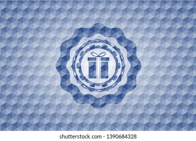 gift box icon inside blue hexagon emblem.