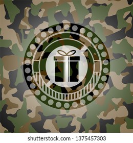 gift box icon inside camo emblem