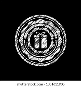 gift box icon inside chalkboard emblem