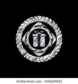 gift box icon inside chalkboard emblem