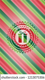 gift box icon inside christmas style badge..