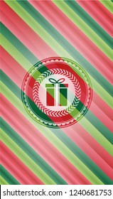 gift box icon inside christmas colors style emblem.