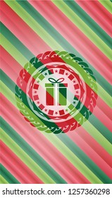 gift box icon inside christmas emblem.