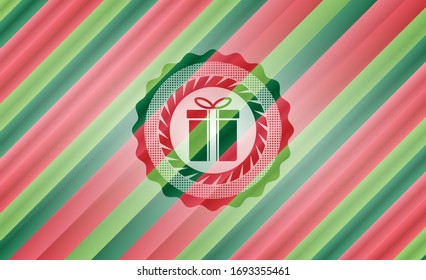 icono de caja de regalo dentro de la insignia de estilo de Navidad...