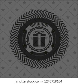 gift box icon inside dark emblem. Retro