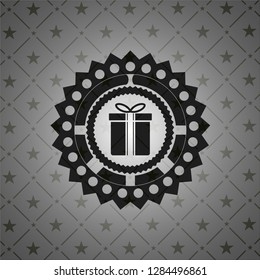 gift box icon inside dark emblem. Retro