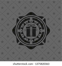 gift box icon inside dark emblem. Retro