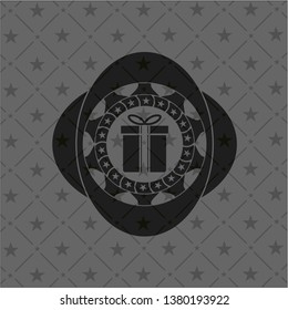 gift box icon inside dark emblem. Retro