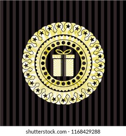 gift box icon inside gold emblem