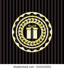 gift box icon inside gold badge. 