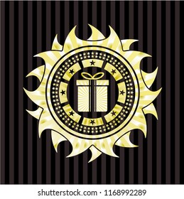 gift box icon inside golden badge or emblem