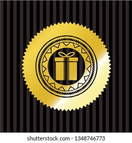 gift box icon inside golden emblem