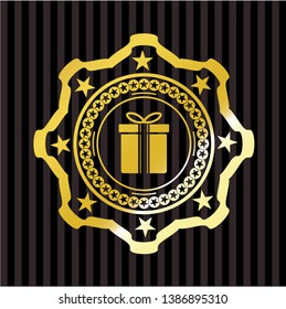 gift box icon inside golden badge