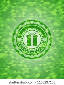 gift box icon inside green mosaic emblem