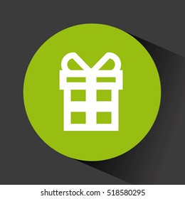 gift box icon inside green circle over black background. vector illustration