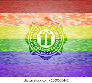 gift box icon inside lgbt colors emblem 