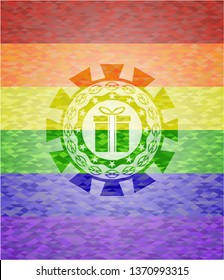 gift box icon inside lgbt colors emblem 