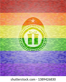 gift box icon inside lgbt colors emblem 