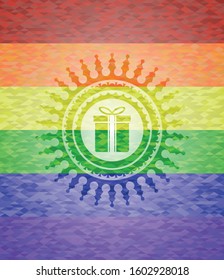 gift box icon inside lgbt colors emblem 