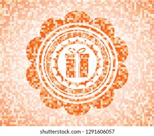 gift box icon inside orange mosaic emblem