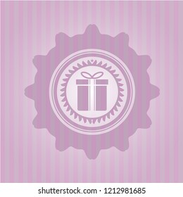 gift box icon inside pink emblem. Vintage.